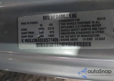 2012 Smart Fortwo Passion/Pure from USA, damaged, VIN WMEEJ3BA0CK577406